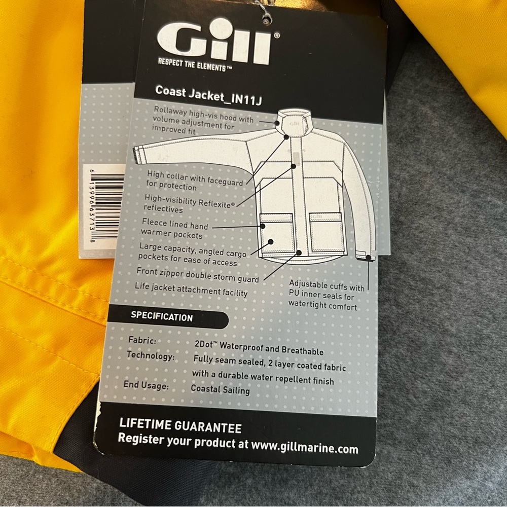 Gill Coast Jacket IN11J Men's Large Yellow Graphite NWT Full Zip - Picture 3 of 10